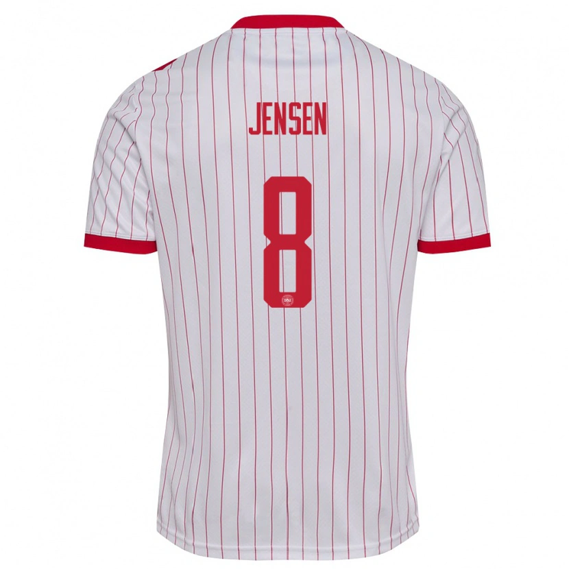 Danxen Män Danmark Tobias Lund Jensen #8 Vit Röd Bortatröja Matchtröjor 26-28 Tröjor T-Tröja