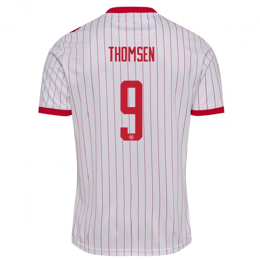 Danxen Män Danmark Tristan Thomsen #9 Vit Röd Bortatröja Matchtröjor 26-28 Tröjor T-Tröja