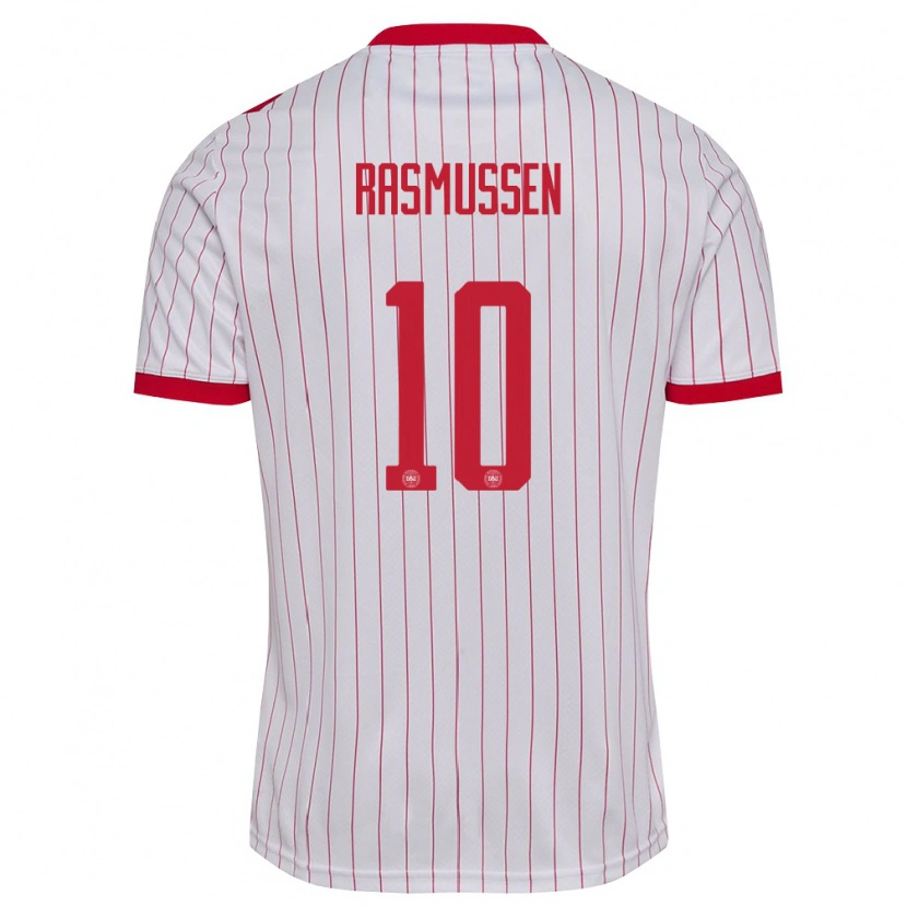 Danxen Män Danmark Christian Rasmussen #10 Vit Röd Bortatröja Matchtröjor 26-28 Tröjor T-Tröja