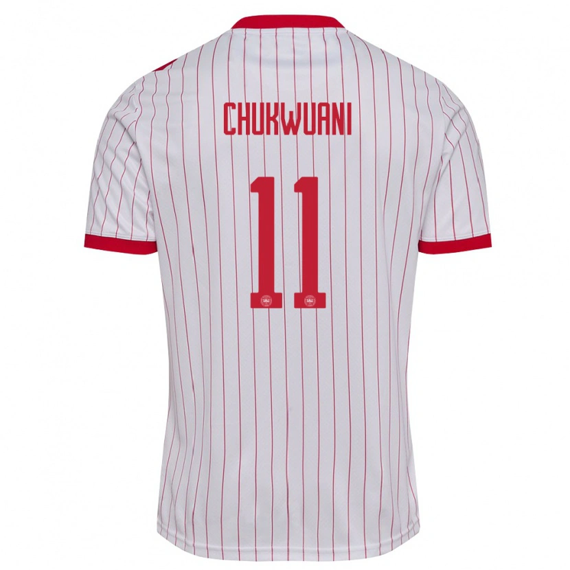 Danxen Män Danmark Ekene Chukwuani #11 Vit Röd Bortatröja Matchtröjor 26-28 Tröjor T-Tröja