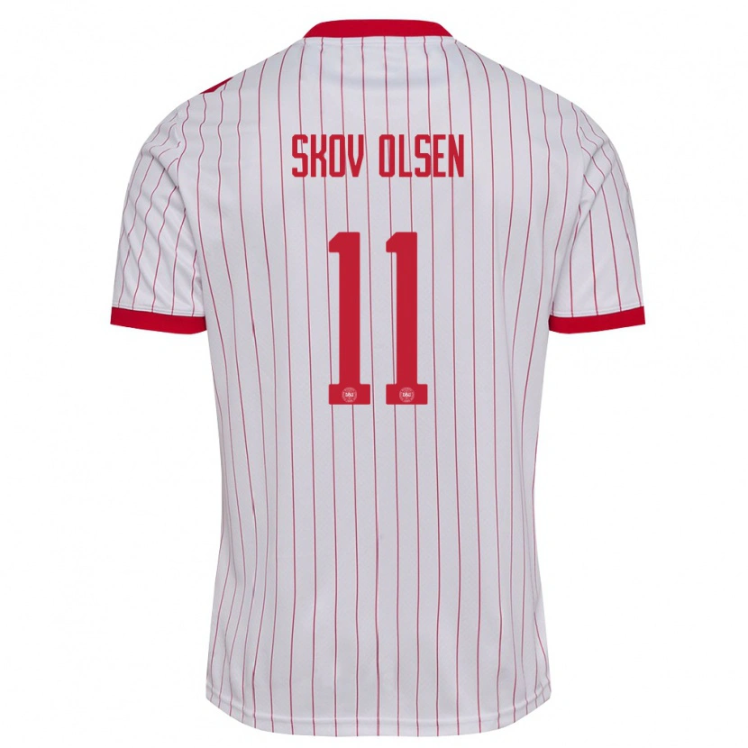 Danxen Män Danmark Andreas Skov Olsen #11 Vit Röd Bortatröja Matchtröjor 26-28 Tröjor T-Tröja