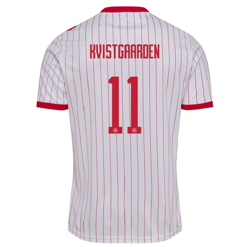 Danxen Män Danmark Mathias Kvistgaarden #11 Vit Röd Bortatröja Matchtröjor 26-28 Tröjor T-Tröja