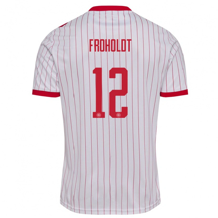 Danxen Män Danmark Victor Froholdt #12 Vit Röd Bortatröja Matchtröjor 26-28 Tröjor T-Tröja