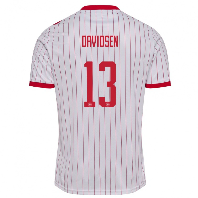 Danxen Män Danmark Kasper Davidsen #13 Vit Röd Bortatröja Matchtröjor 26-28 Tröjor T-Tröja