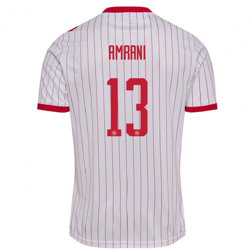 Danxen Män Danmark Adam Amrani #13 Vit Röd Bortatröja Matchtröjor 26-28 Tröjor T-Tröja