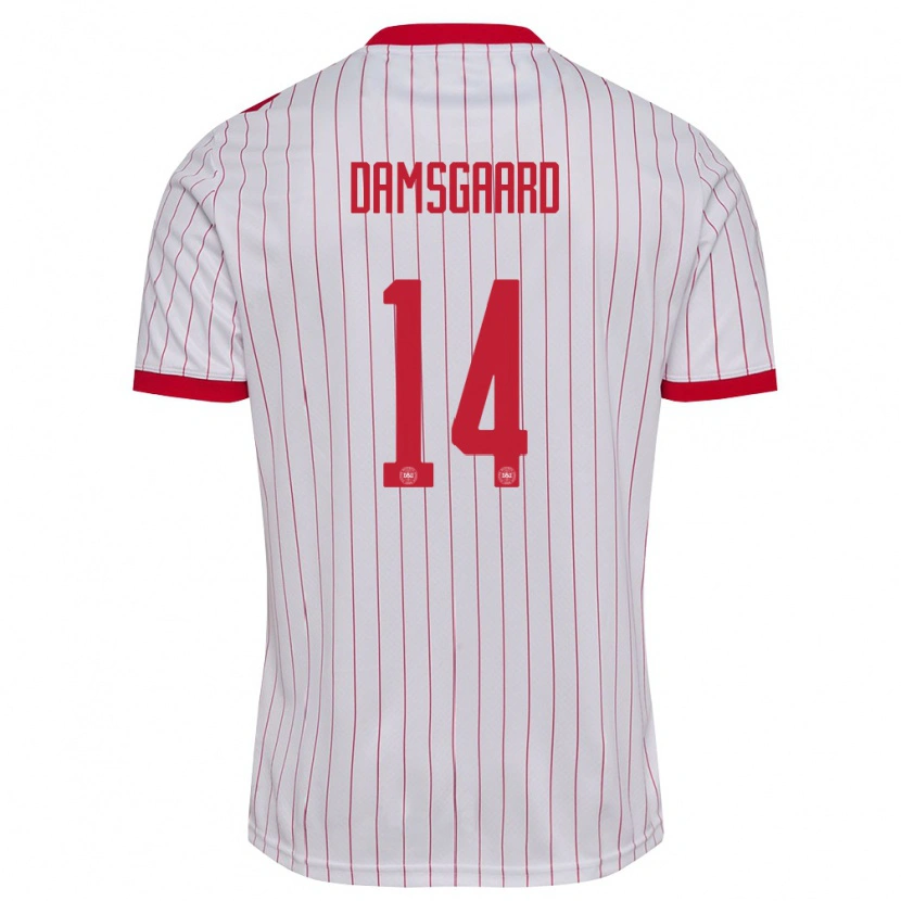 Danxen Män Danmark Mikkel Damsgaard #14 Vit Röd Bortatröja Matchtröjor 26-28 Tröjor T-Tröja