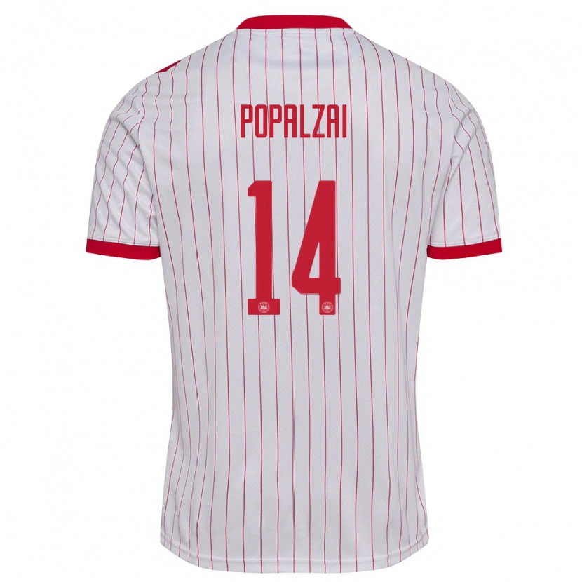 Danxen Män Danmark Daryosh Popalzai #14 Vit Röd Bortatröja Matchtröjor 26-28 Tröjor T-Tröja