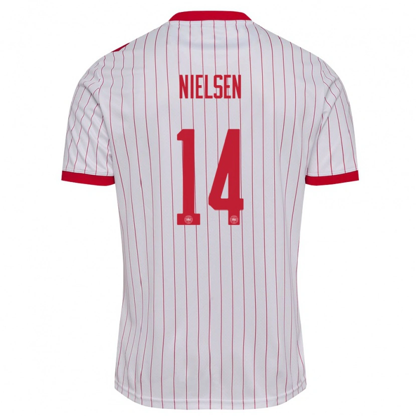Danxen Män Danmark Julius Nielsen #14 Vit Röd Bortatröja Matchtröjor 26-28 Tröjor T-Tröja