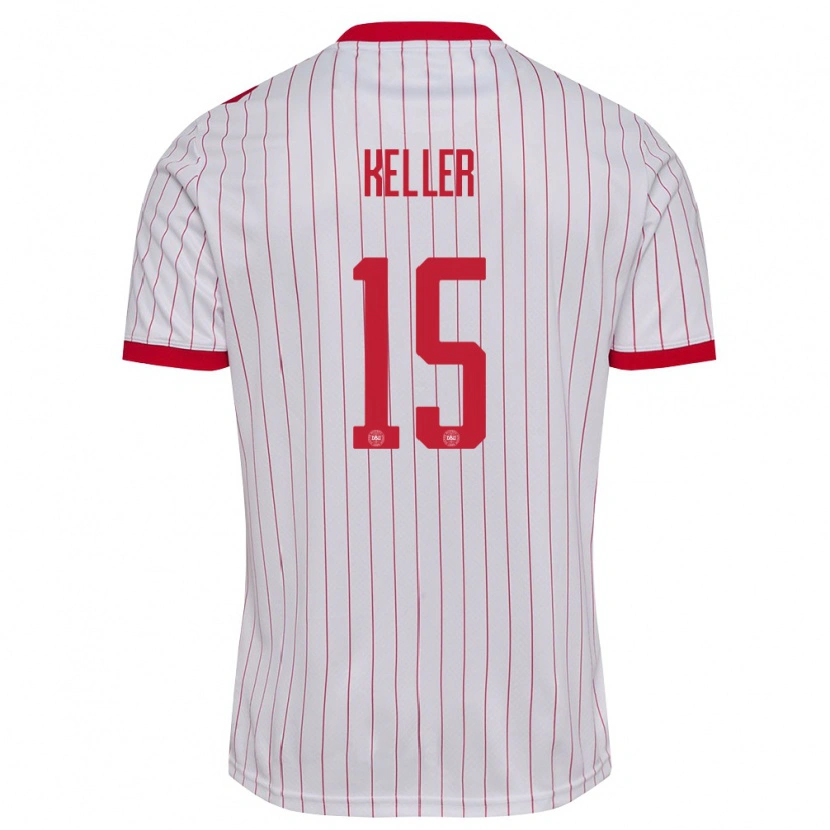 Danxen Män Danmark Philip Keller #15 Vit Röd Bortatröja Matchtröjor 26-28 Tröjor T-Tröja