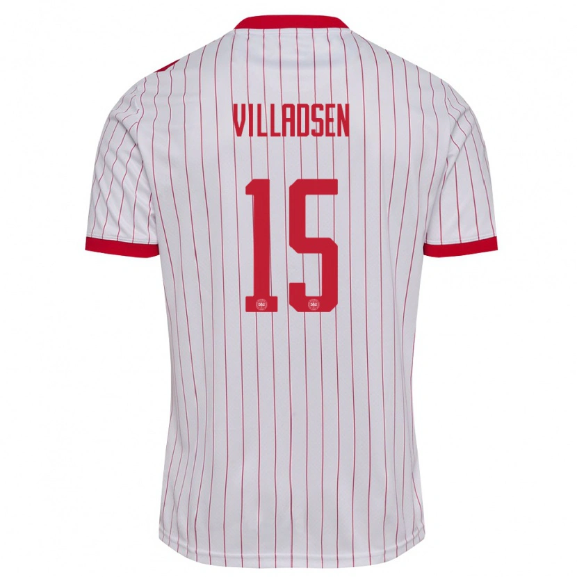 Danxen Män Danmark Oliver Villadsen #15 Vit Röd Bortatröja Matchtröjor 26-28 Tröjor T-Tröja