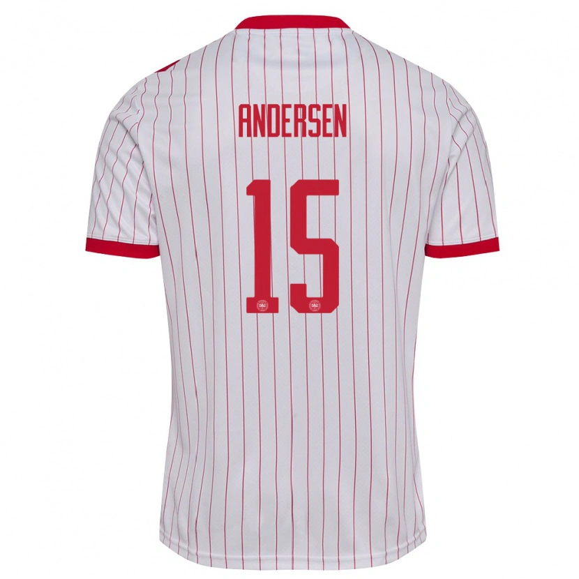 Danxen Män Danmark Jacob Andersen #15 Vit Röd Bortatröja Matchtröjor 26-28 Tröjor T-Tröja