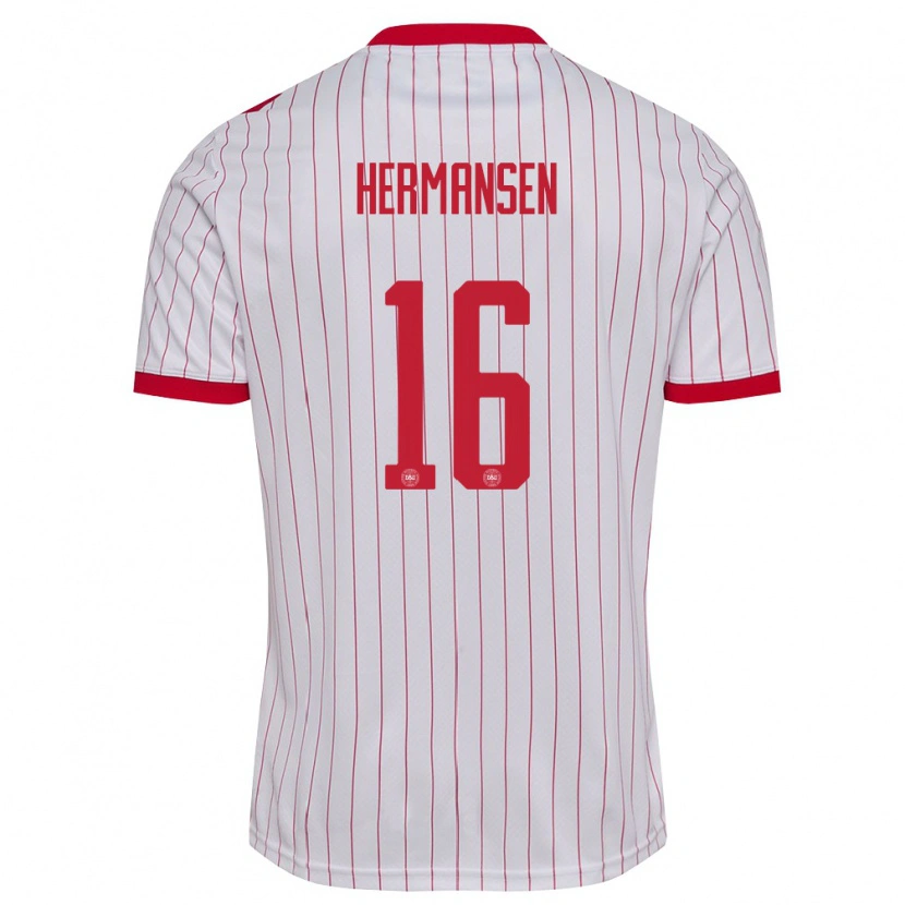Danxen Män Danmark Mads Hermansen #16 Vit Röd Bortatröja Matchtröjor 26-28 Tröjor T-Tröja
