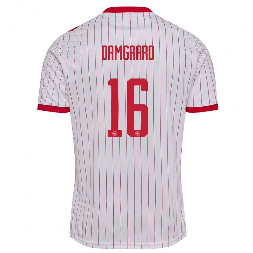 Danxen Män Danmark William Damgaard #16 Vit Röd Bortatröja Matchtröjor 26-28 Tröjor T-Tröja