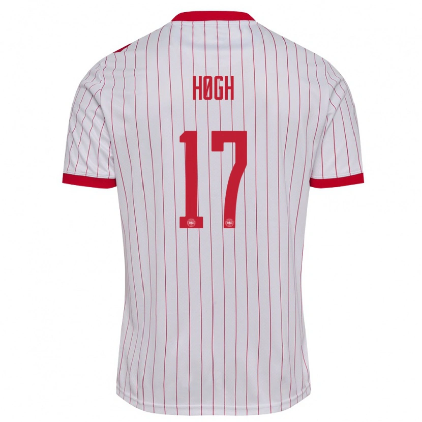 Danxen Män Danmark Kasper Høgh #17 Vit Röd Bortatröja Matchtröjor 26-28 Tröjor T-Tröja