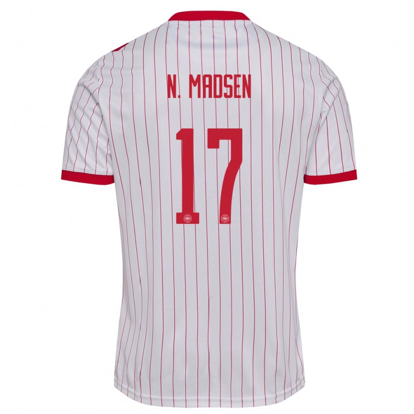 Danxen Män Danmark Nicolas Madsen #17 Vit Röd Bortatröja Matchtröjor 26-28 Tröjor T-Tröja