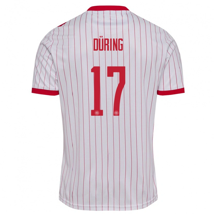 Danxen Män Danmark Rasmus Düring #17 Vit Röd Bortatröja Matchtröjor 26-28 Tröjor T-Tröja