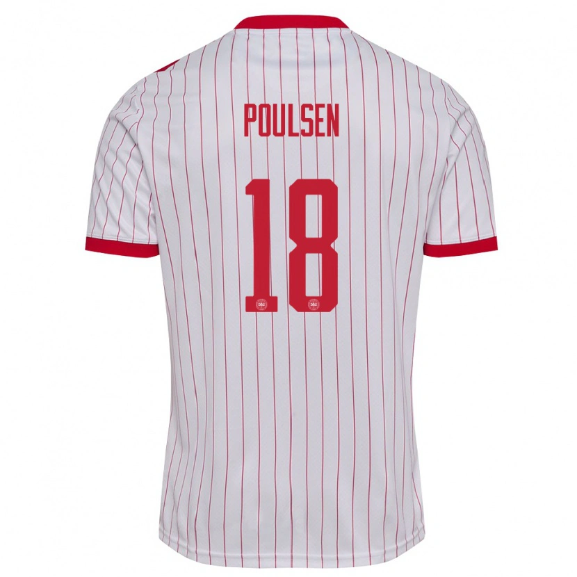 Danxen Män Danmark Viggo Poulsen #18 Vit Röd Bortatröja Matchtröjor 26-28 Tröjor T-Tröja