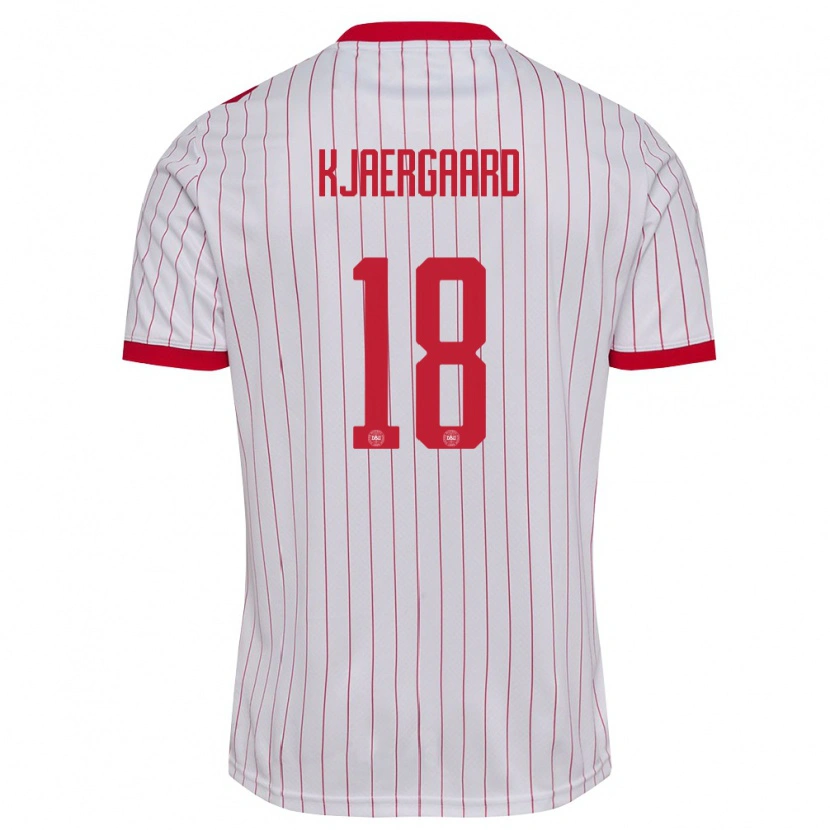 Danxen Män Danmark Maurits Kjaergaard #18 Vit Röd Bortatröja Matchtröjor 26-28 Tröjor T-Tröja