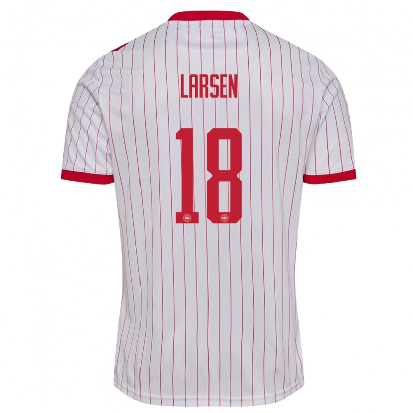 Danxen Män Danmark Lukas Larsen #18 Vit Röd Bortatröja Matchtröjor 26-28 Tröjor T-Tröja