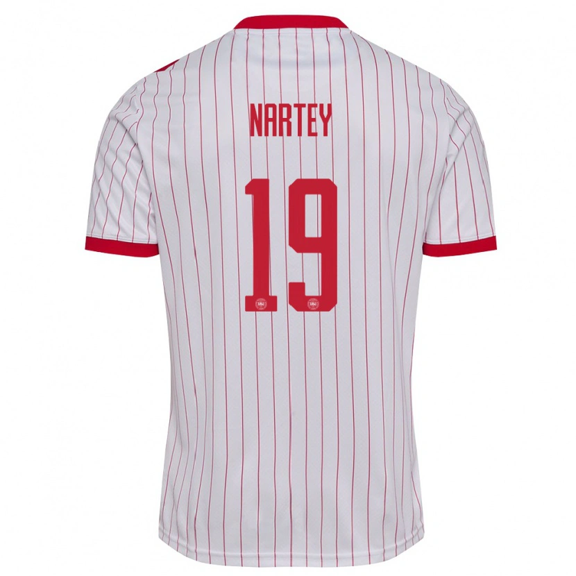 Danxen Män Danmark Noah Nartey #19 Vit Röd Bortatröja Matchtröjor 26-28 Tröjor T-Tröja