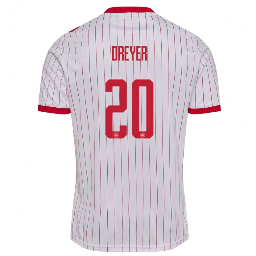Danxen Män Danmark Anders Dreyer #20 Vit Röd Bortatröja Matchtröjor 26-28 Tröjor T-Tröja