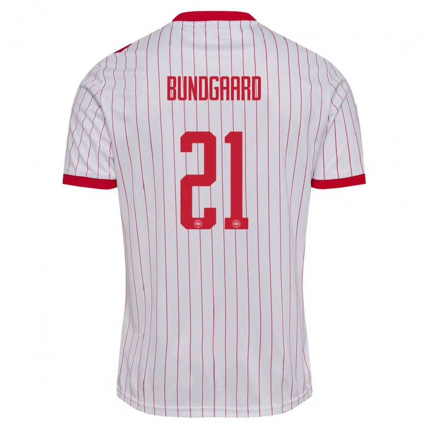 Danxen Män Danmark Filip Bundgaard #21 Vit Röd Bortatröja Matchtröjor 26-28 Tröjor T-Tröja
