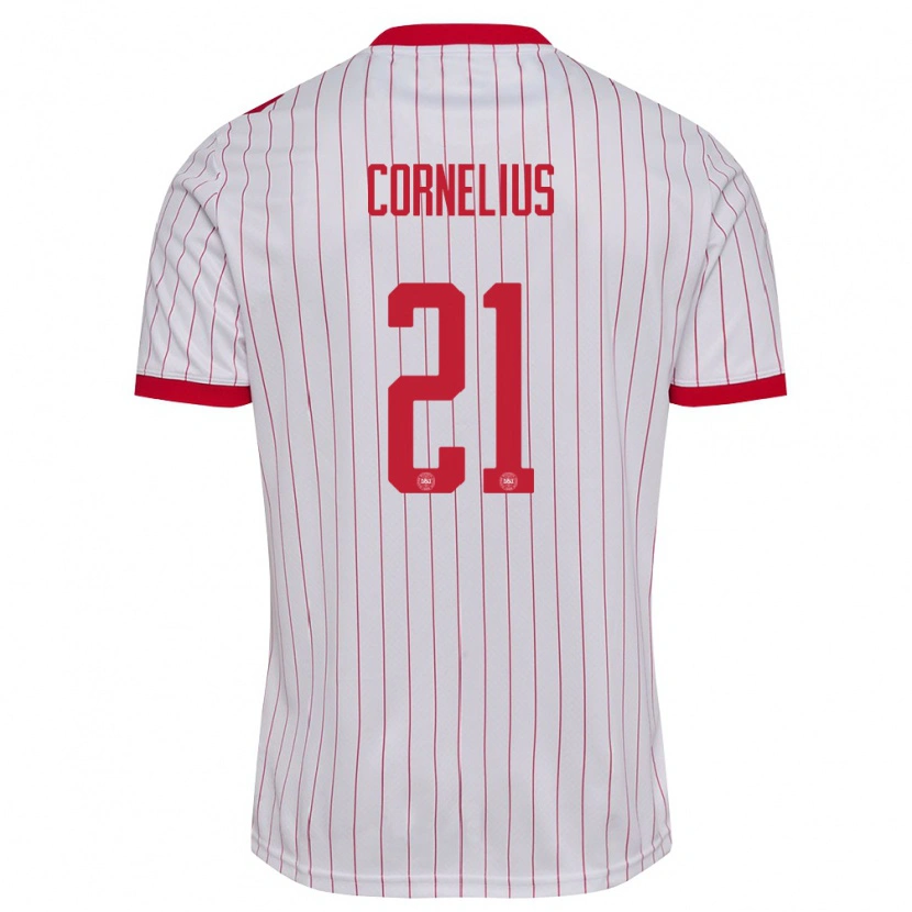 Danxen Män Danmark Andreas Cornelius #21 Vit Röd Bortatröja Matchtröjor 26-28 Tröjor T-Tröja