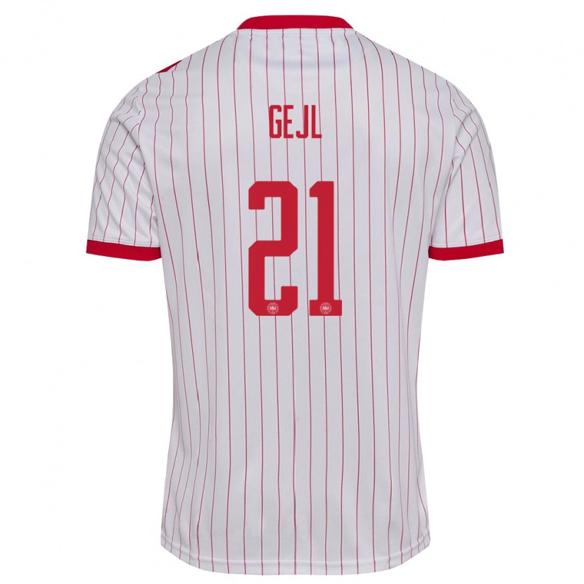 Danxen Män Danmark Mille Gejl #21 Vit Röd Bortatröja Matchtröjor 26-28 Tröjor T-Tröja
