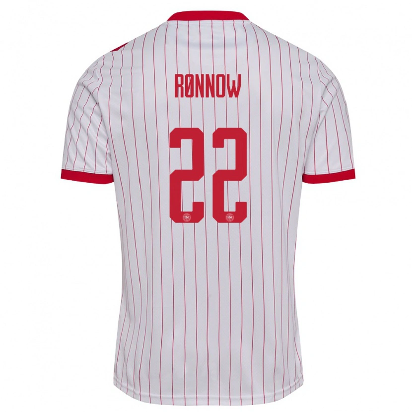 Danxen Män Danmark Frederik Rönnow #22 Vit Röd Bortatröja Matchtröjor 26-28 Tröjor T-Tröja