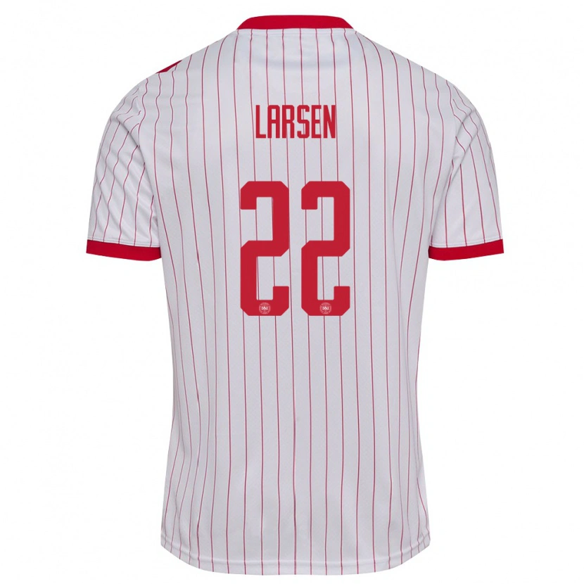 Danxen Män Danmark Kathrine Larsen #22 Vit Röd Bortatröja Matchtröjor 26-28 Tröjor T-Tröja