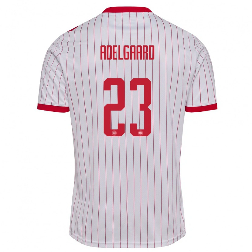 Danxen Män Danmark Aske Adelgaard #23 Vit Röd Bortatröja Matchtröjor 26-28 Tröjor T-Tröja