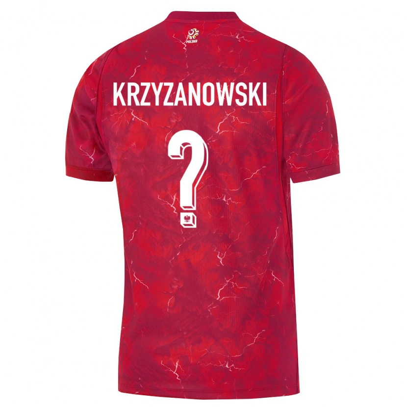 Danxen Män Polen Jakub Krzyżanowski #0 Röd Vit Bortatröja Matchtröjor 26-28 Tröjor T-Tröja