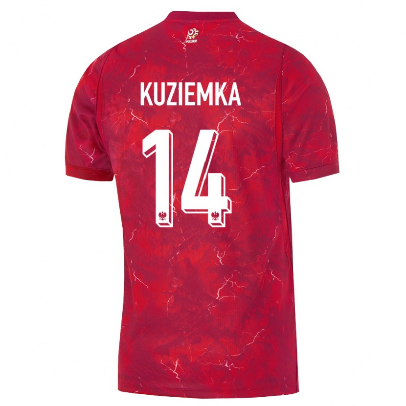 Danxen Män Polen Maciej Kuziemka #14 Röd Vit Bortatröja Matchtröjor 26-28 Tröjor T-Tröja