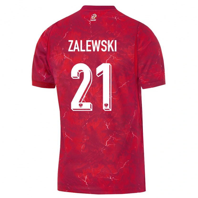 Danxen Män Polen Nicola Zalewski #21 Röd Vit Bortatröja Matchtröjor 26-28 Tröjor T-Tröja