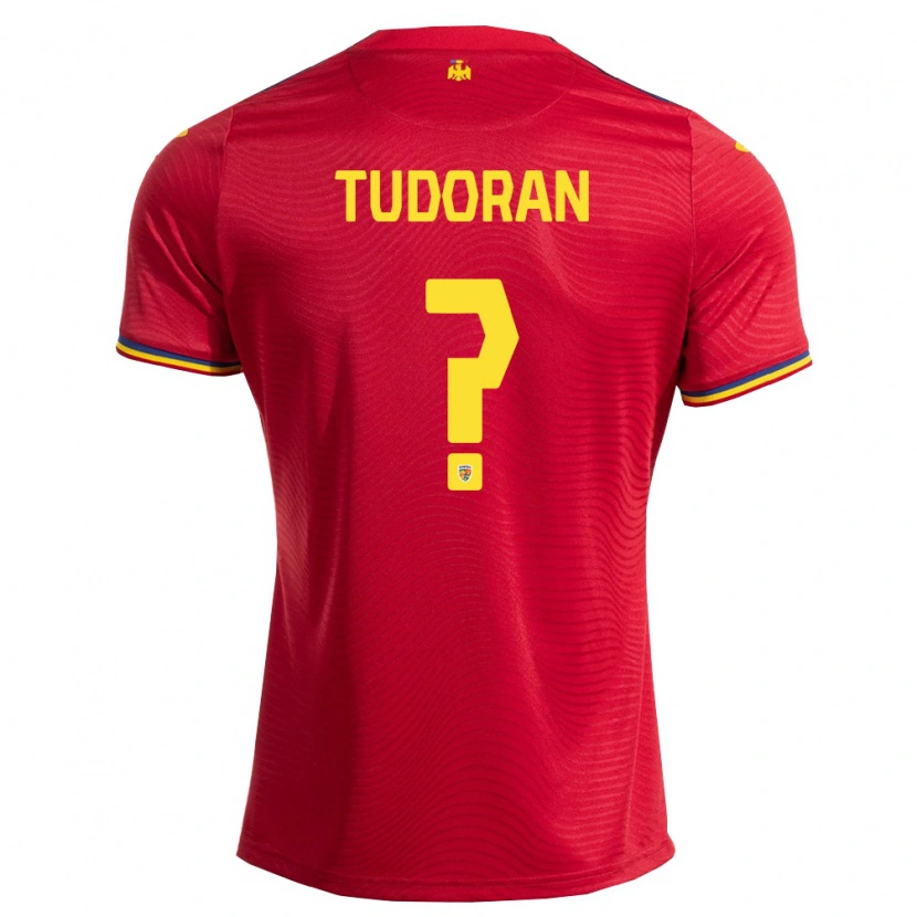 Danxen Män Rumänien Eduard Tudoran #0 Röd Marin Gul Bortatröja Matchtröjor 26-28 Tröjor T-Tröja