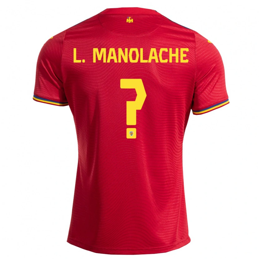 Danxen Män Rumänien Luca Manolache #0 Röd Marin Gul Bortatröja Matchtröjor 26-28 Tröjor T-Tröja