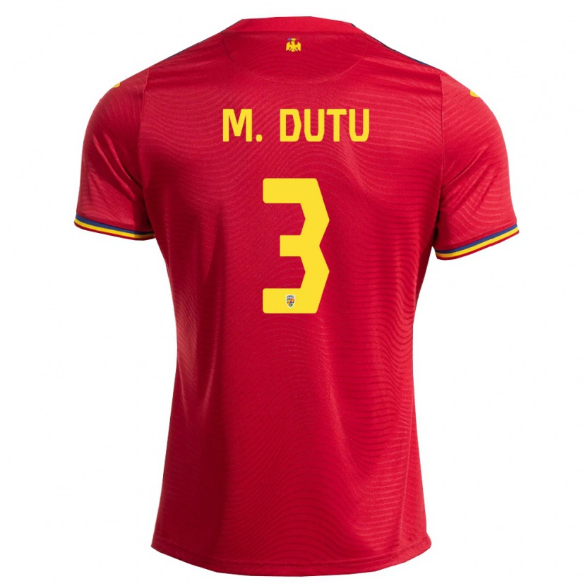 Danxen Män Rumänien Matteo Duțu #3 Röd Marin Gul Bortatröja Matchtröjor 26-28 Tröjor T-Tröja