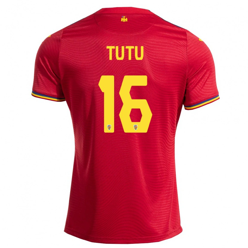 Danxen Män Rumänien Mark Țuțu #16 Röd Marin Gul Bortatröja Matchtröjor 26-28 Tröjor T-Tröja