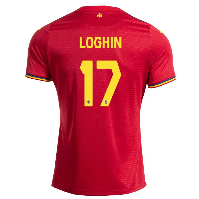 Danxen Män Rumänien David Loghin #17 Röd Marin Gul Bortatröja Matchtröjor 26-28 Tröjor T-Tröja