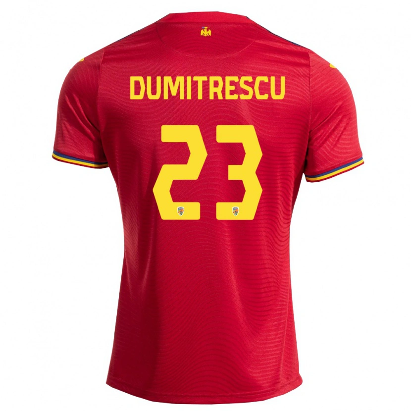 Danxen Män Rumänien Andres Dumitrescu #23 Röd Marin Gul Bortatröja Matchtröjor 26-28 Tröjor T-Tröja