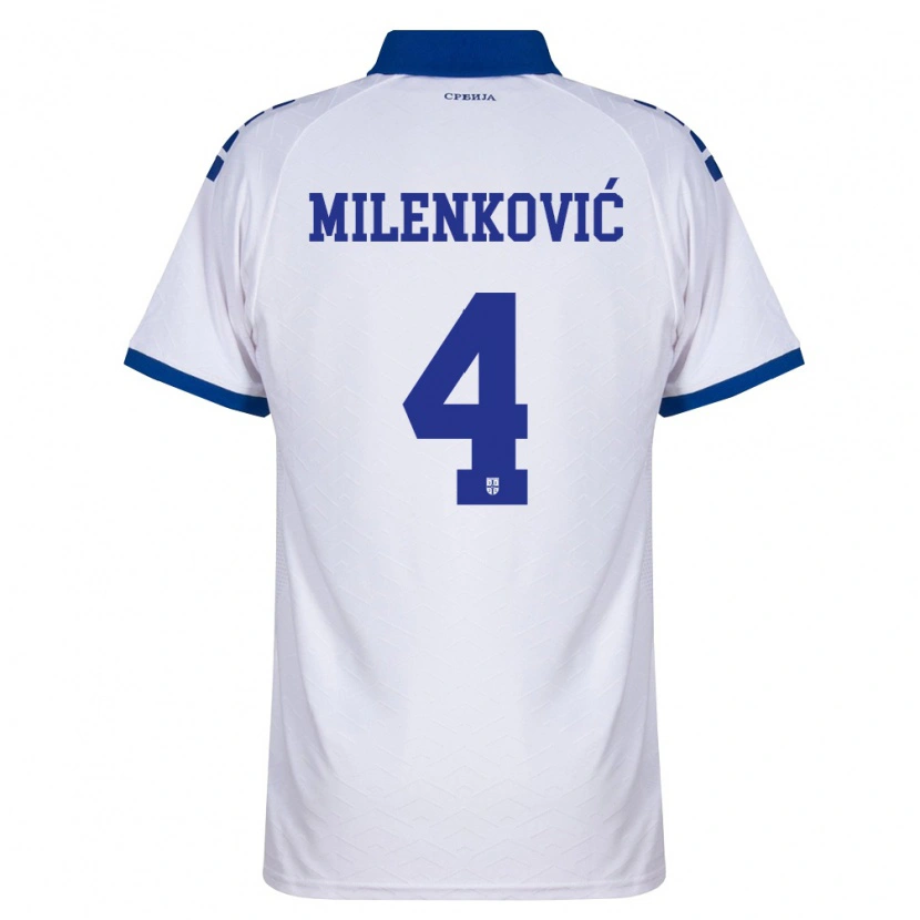 Danxen Män Serbien Nikola Milenković #4 Marin Vit Röd Bortatröja Matchtröjor 26-28 Tröjor T-Tröja