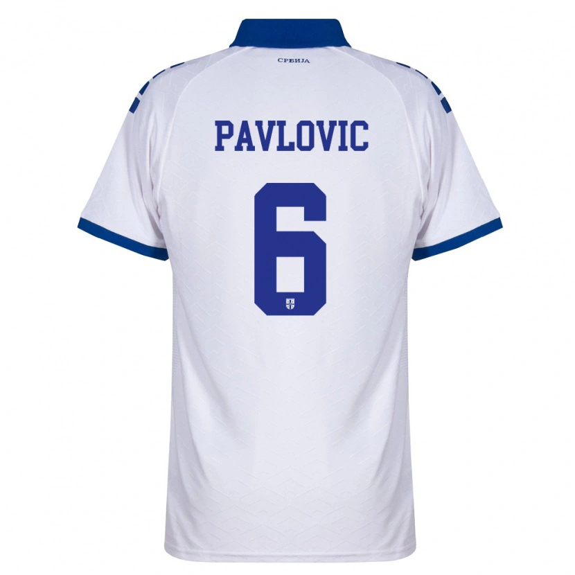 Danxen Män Serbien Andrej Pavlovic #6 Marin Vit Röd Bortatröja Matchtröjor 26-28 Tröjor T-Tröja