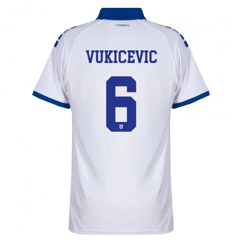 Danxen Män Serbien Aleksej Vukicevic #6 Marin Vit Röd Bortatröja Matchtröjor 26-28 Tröjor T-Tröja