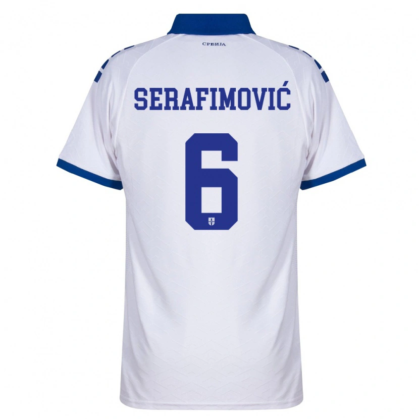 Danxen Män Serbien Vojin Serafimovic #6 Marin Vit Röd Bortatröja Matchtröjor 26-28 Tröjor T-Tröja