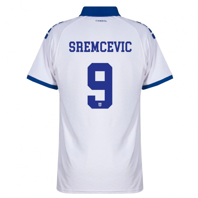 Danxen Män Serbien Uros Sremcevic #9 Marin Vit Röd Bortatröja Matchtröjor 26-28 Tröjor T-Tröja