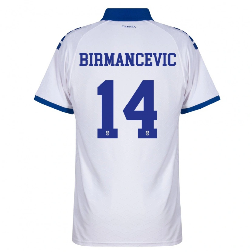 Danxen Män Serbien Veljko Birmancevic #14 Marin Vit Röd Bortatröja Matchtröjor 26-28 Tröjor T-Tröja