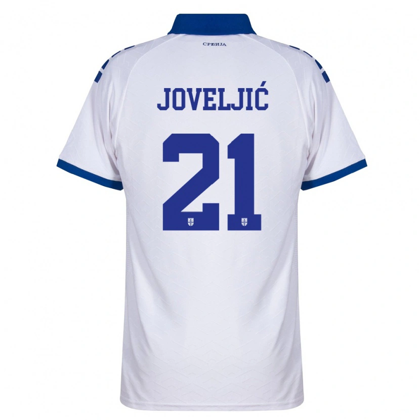 Danxen Män Serbien Dejan Joveljić #21 Marin Vit Röd Bortatröja Matchtröjor 26-28 Tröjor T-Tröja
