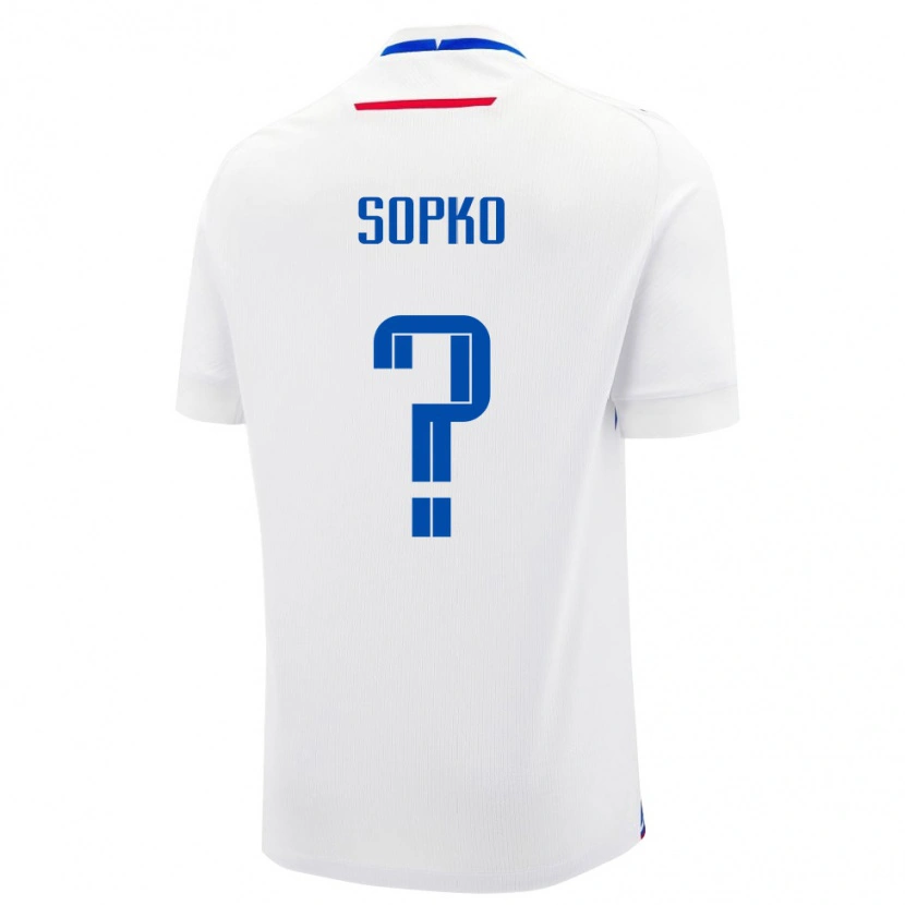 Danxen Män Slovakien Patrik Sopko #0 Vit Blå Bortatröja Matchtröjor 26-28 Tröjor T-Tröja