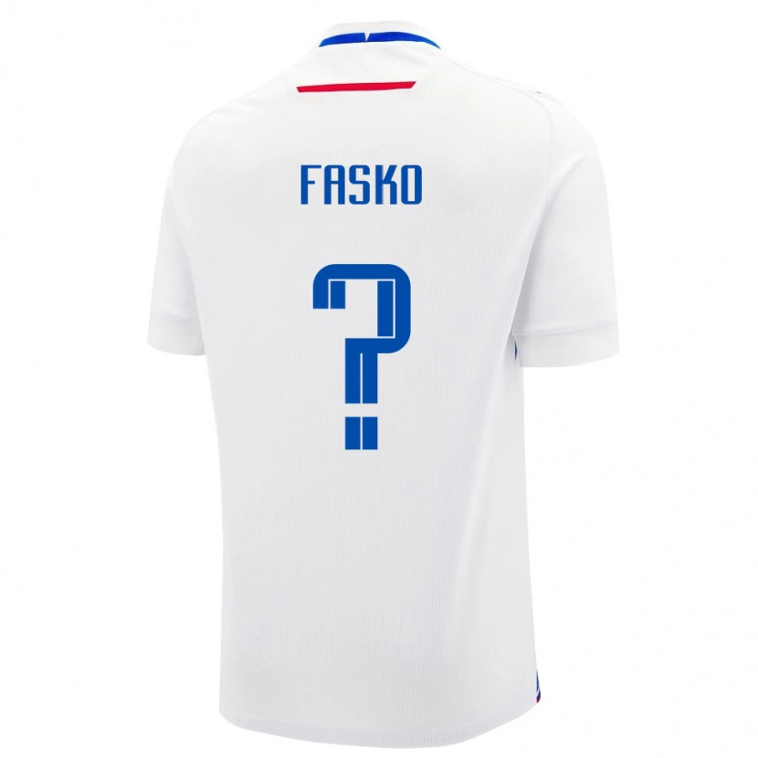 Danxen Män Slovakien Simon Fasko #0 Vit Blå Bortatröja Matchtröjor 26-28 Tröjor T-Tröja