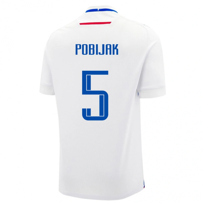 Danxen Män Slovakien Simon Pobijak #5 Vit Blå Bortatröja Matchtröjor 26-28 Tröjor T-Tröja